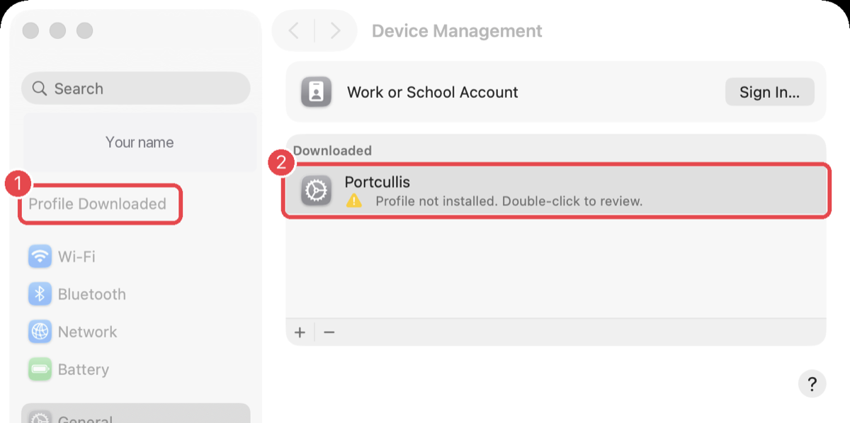 Device Management with the downloaded Portcullis profile