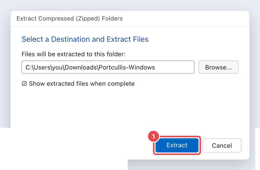 Extract dialog with Extract highlighted